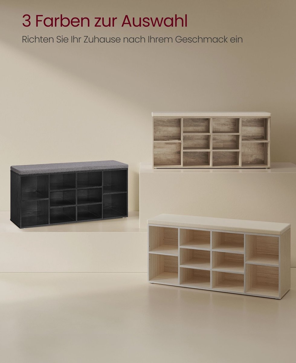 Schoenenbank - Opbergbank - Halorganisator - lengte 104 cm - met zitkussen - 10 vakken - bruin - LHS010K02 - Afbeelding 7