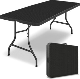 Tuintafel - zwart - 180x75 cm - inklapbaar - kunststof met metaal