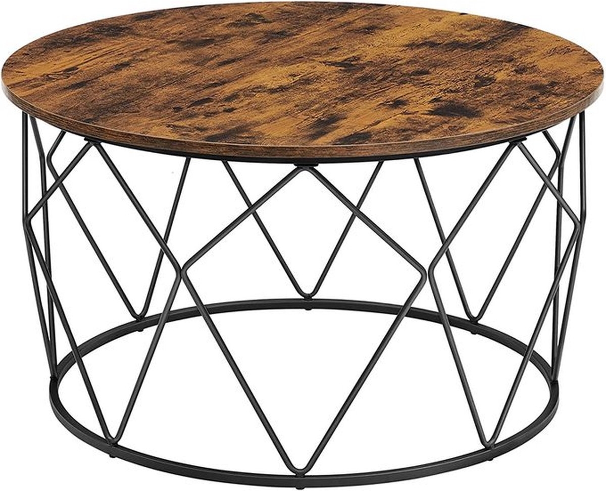 Salontafel - diameter 80 cm - Stijlvolle Salontafel - Ronde Salontafel - Spaanplaat/Staal - Vintage Bruin-Zwart - LCT040B01