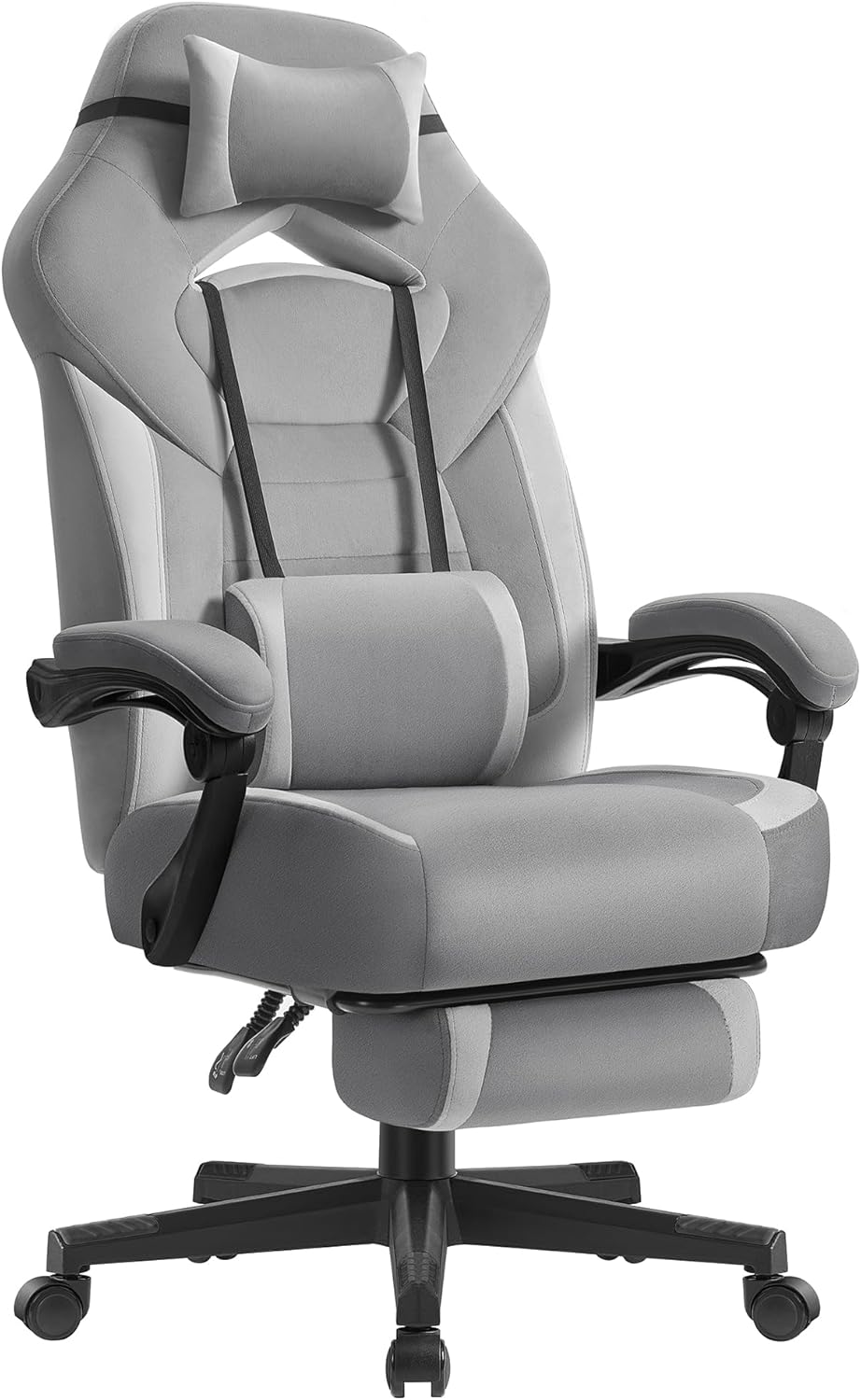 Bureaustoel - racestoel - gamestoel / gamingstoel - met voetensteun - voor volwassenen - grijs / zwart- OBG077G02