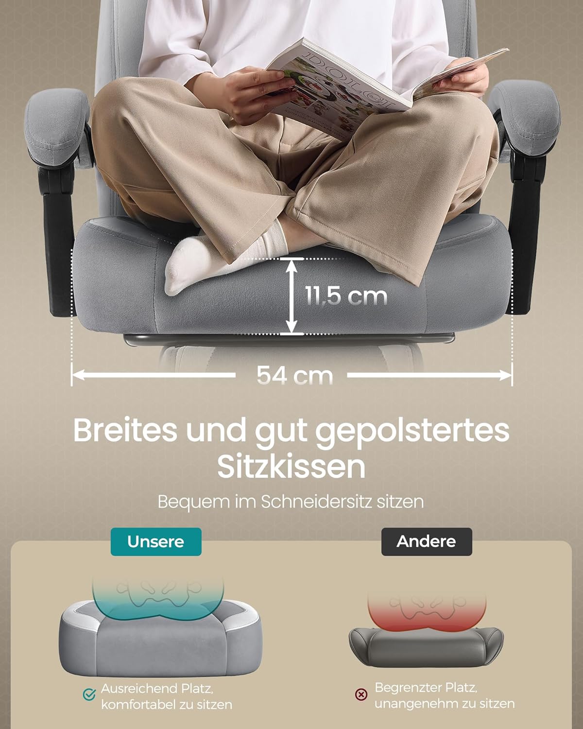 Bureaustoel - racestoel - gamestoel / gamingstoel - met voetensteun - voor volwassenen - grijs / zwart- OBG077G02 - Afbeelding 4