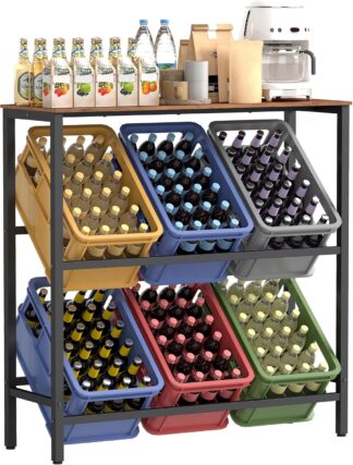 Drankkratrek - krattenrek - 2 lagen - opbergrek voor 6 kratten - draagvermogen 150 kg - metaal - bruin met zwart - BSC363K01