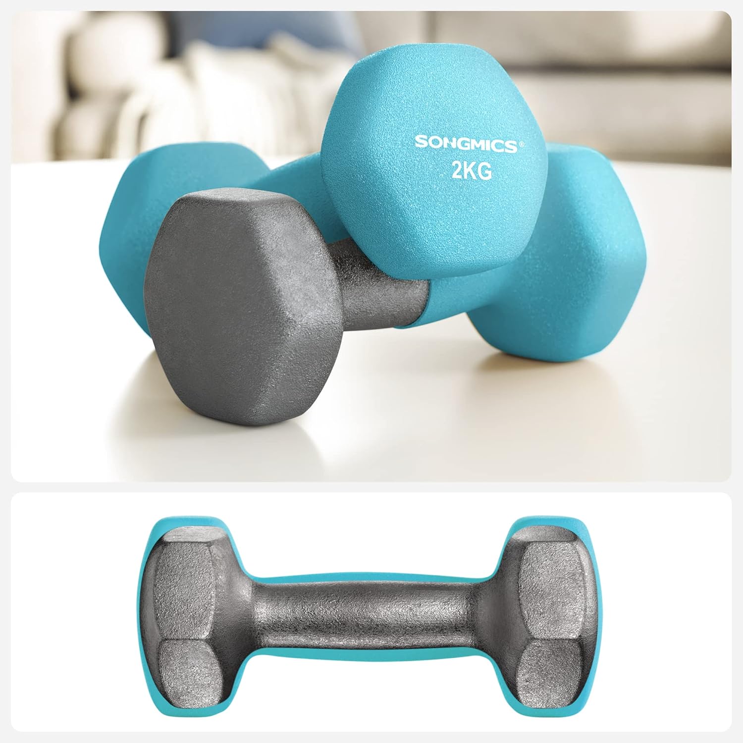Dumbbellset halterset, 3 paar - totaal 12 kg - 2x1 kg, 2x2 kg, 2x3 kg, - antislip neopreen coating - gekleurd - SYL612MK - Afbeelding 5
