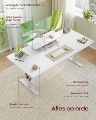 Zit sta bureau 160x80 cm - hoogte verstelbaar 72 t/m 120 cm - elektrisch  - wit - LSD156WB01