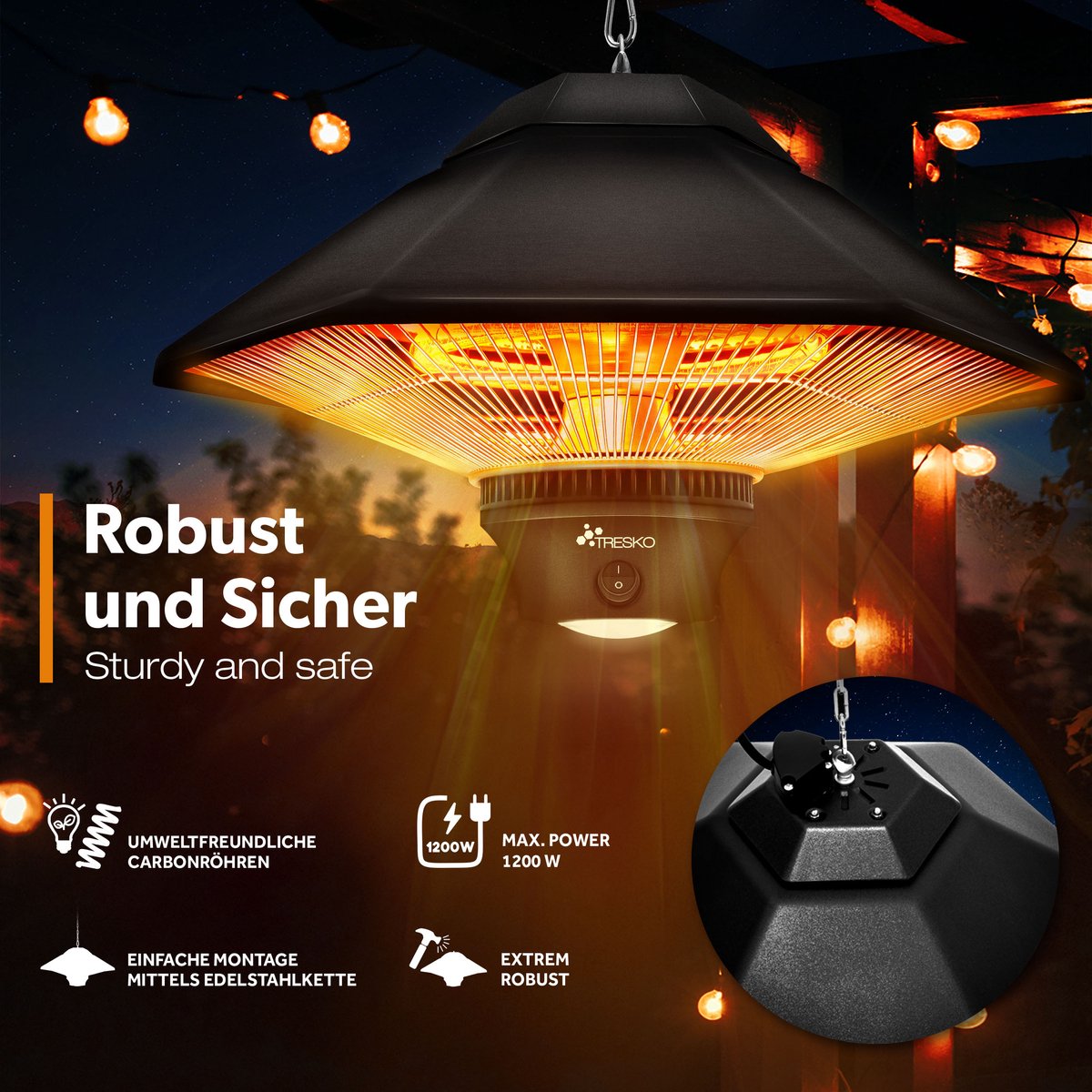 Plafondverwarmer- infrarood verwarming - heater - instelbaar - max 800/1200 watt - zwart- met afstandsbediening - Afbeelding 3