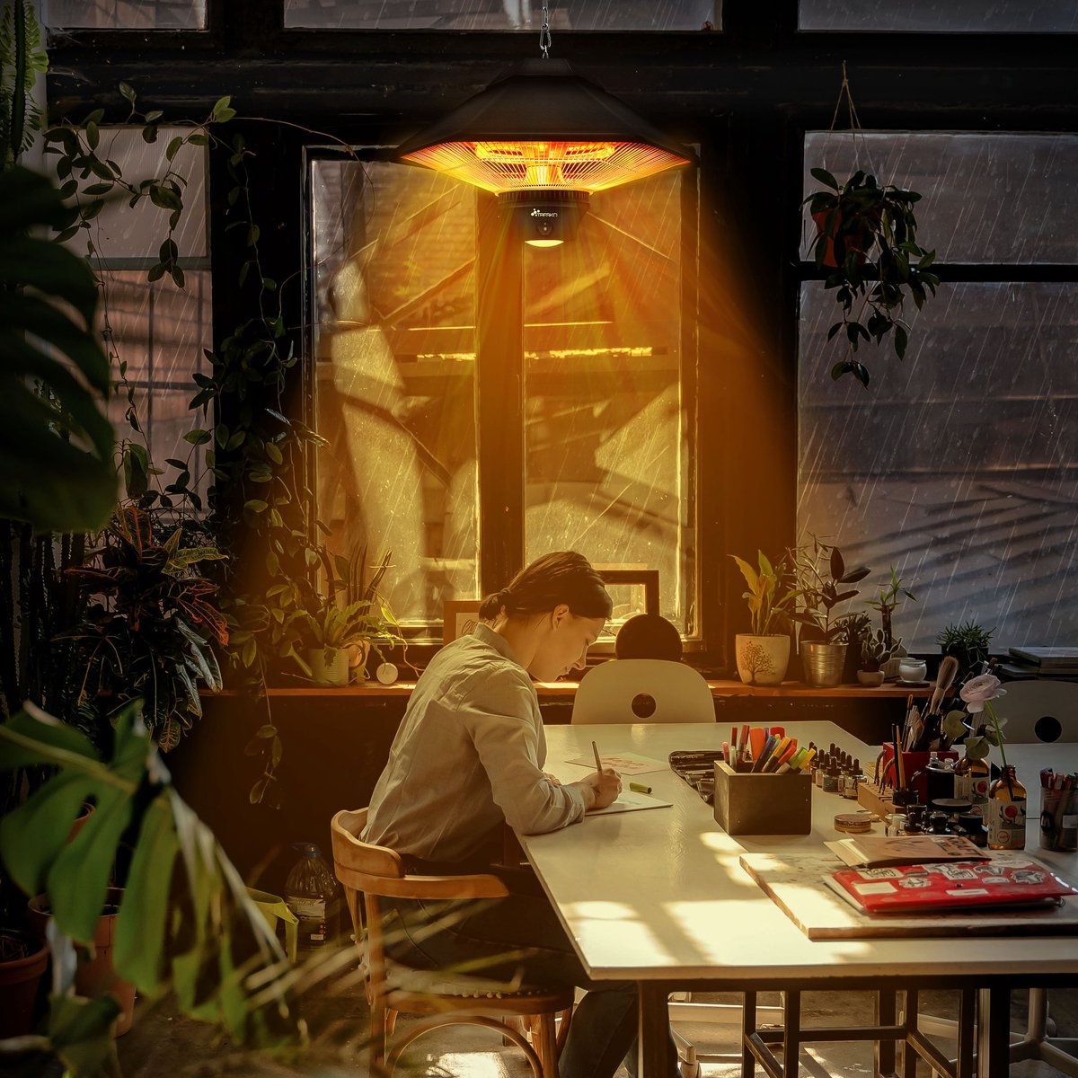 Plafondverwarmer- infrarood verwarming - heater - instelbaar - max 800/1200 watt - zwart- met afstandsbediening - Afbeelding 4