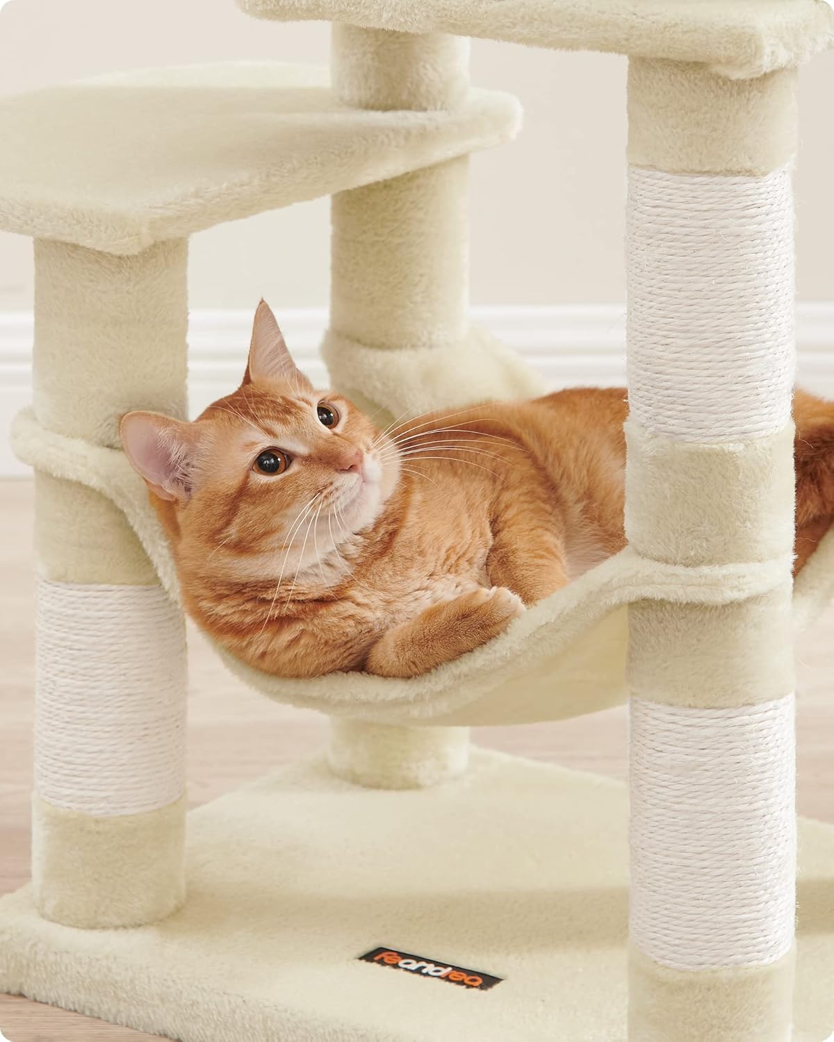 Krabpaal - kattenboom - 112 cm - krabpaal met 4 krapplekken - ligplekken en verschillende niveaus - beige - PCT261M01 - Afbeelding 4