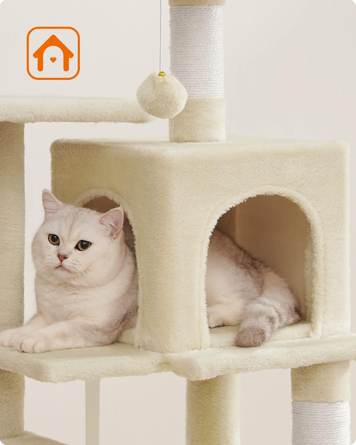 Krabpaal - kattenboom - 112 cm - krabpaal met 4 krapplekken - ligplekken en verschillende niveaus - beige - PCT261M01 - Afbeelding 5
