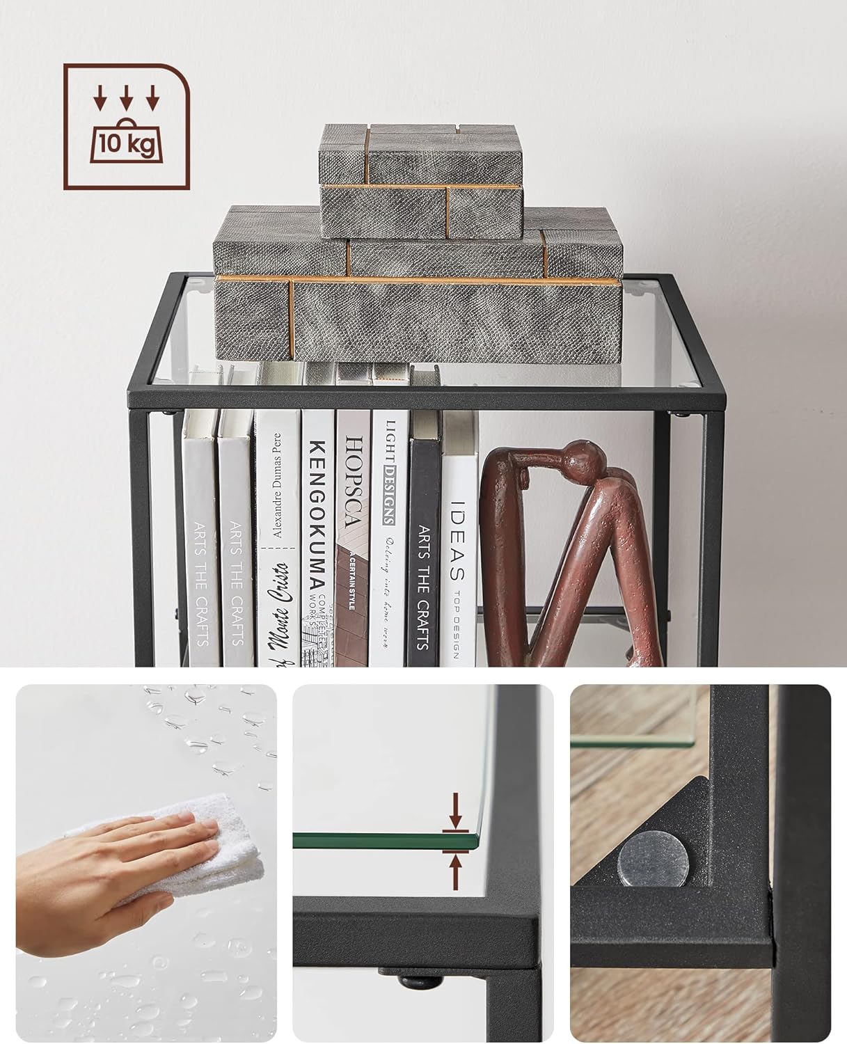 Staande kast - boekenkast badkamerkast - kamerkast - hoogte 125 cm - 5 niveaus - glas met metaal - zwart - LGT029B61 - Afbeelding 4