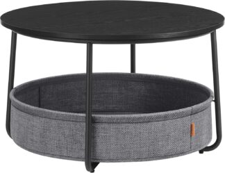 VASAGLE ronde Salontafel met opbergbak – diameter 75 cm - hout en metaal - zwart - LCT244B56