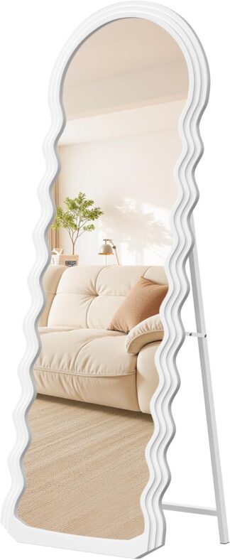 Staande spiegel - 160 cm hoog - volledige lengte spiegel - rechthoekig - houten frame en gehard glas - wit - LFM027W01