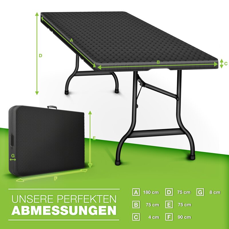 Tuintafel - zwart - 180x75 cm - inklapbaar - kunststof met metaal - Afbeelding 3