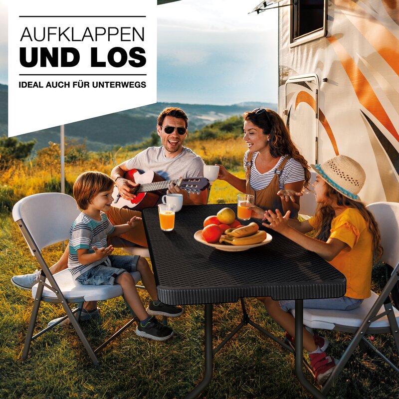 Tuintafel - zwart - 180x75 cm - inklapbaar - kunststof met metaal - Afbeelding 2