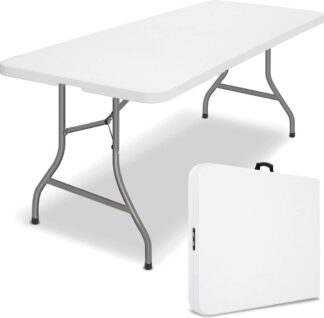 Tuintafel - wit - 180x75 cm - inklapbaar - kunststof met metaal