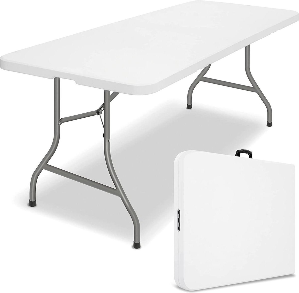 Tuintafel - wit - 180x75 cm - inklapbaar - kunststof met metaal