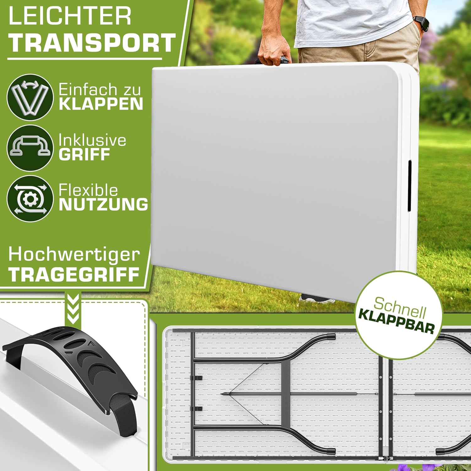 Tuintafel - wit - 180x75 cm - inklapbaar - kunststof met metaal - Afbeelding 6