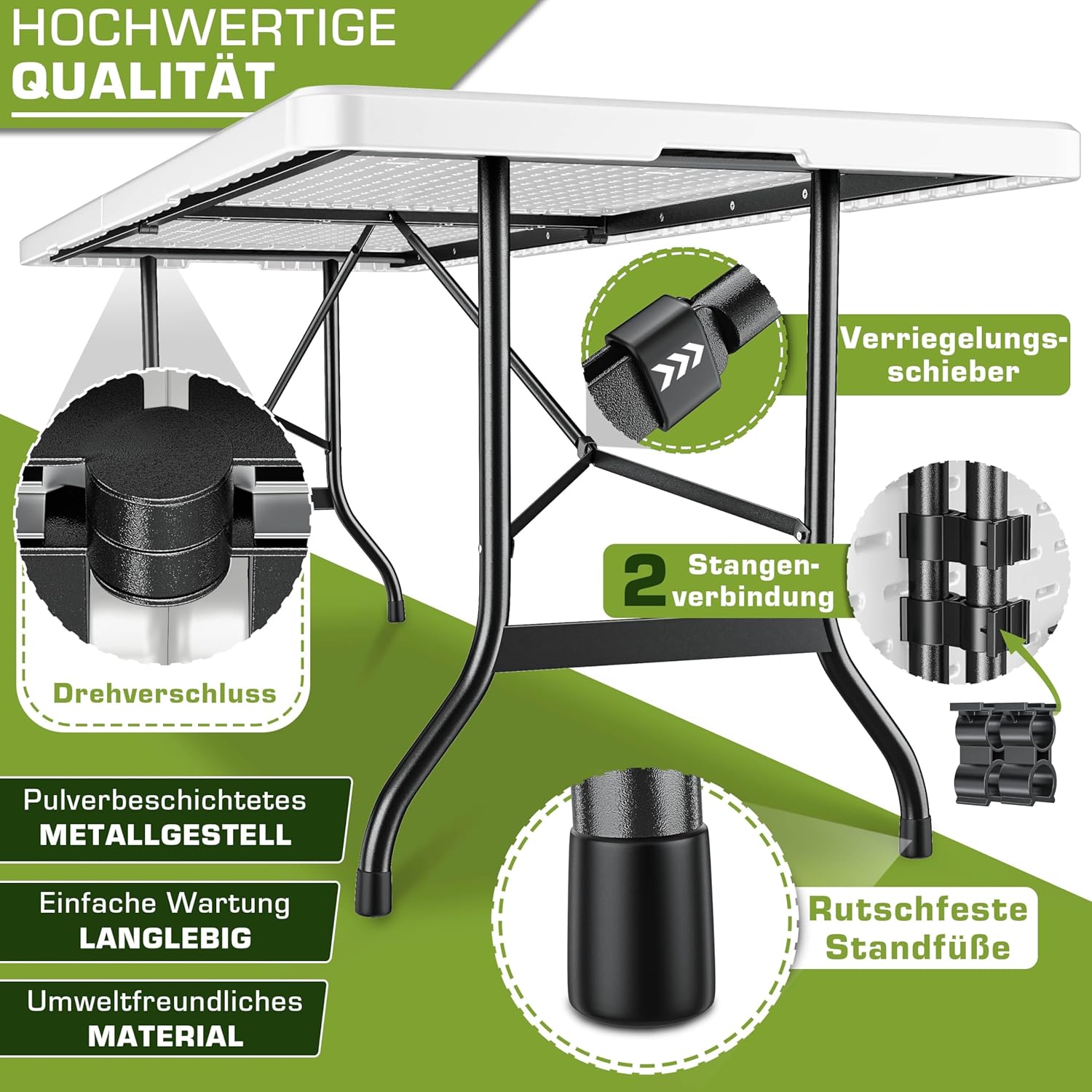 Tuintafel - wit - 180x75 cm - inklapbaar - kunststof met metaal - Afbeelding 5