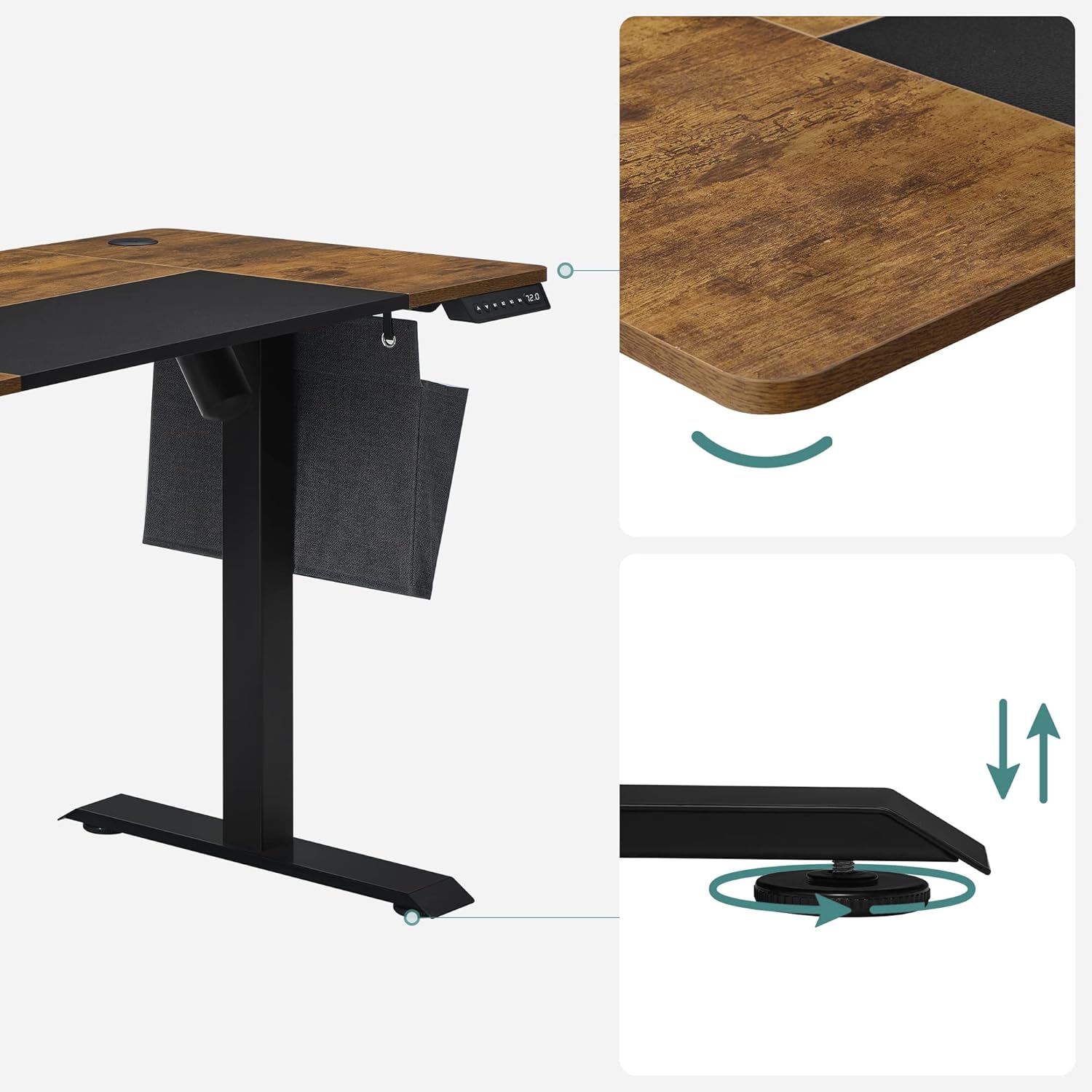 Zit sta bureau 120x60 cm - hoogte verstelbaar 72 t/m 120 cm - elektrisch - bruin - LSD015X01 - Afbeelding 5