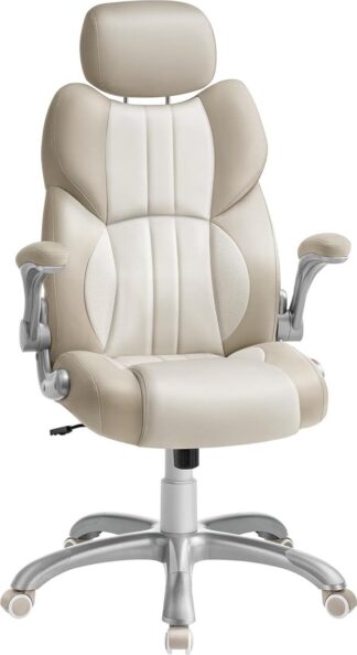 Bureaustoel - gamestoel - verstelbare hoofdsteun en armleuning - kantelbaar en in hoogte verstelbaar - Crème Wit - OBG065W02