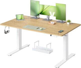 Zit sta bureau 140x80 cm - hoogte verstelbaar 72 t/m 120 cm - elektrisch - wit / bruin - LSD144Y02