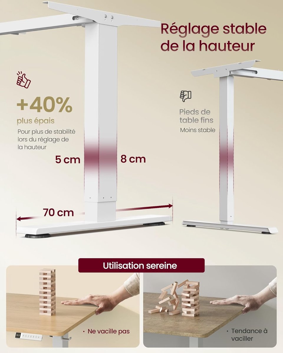 Zit sta bureau 140x80 cm - hoogte verstelbaar 72 t/m 120 cm - elektrisch - wit / bruin - LSD144Y02 - Afbeelding 2