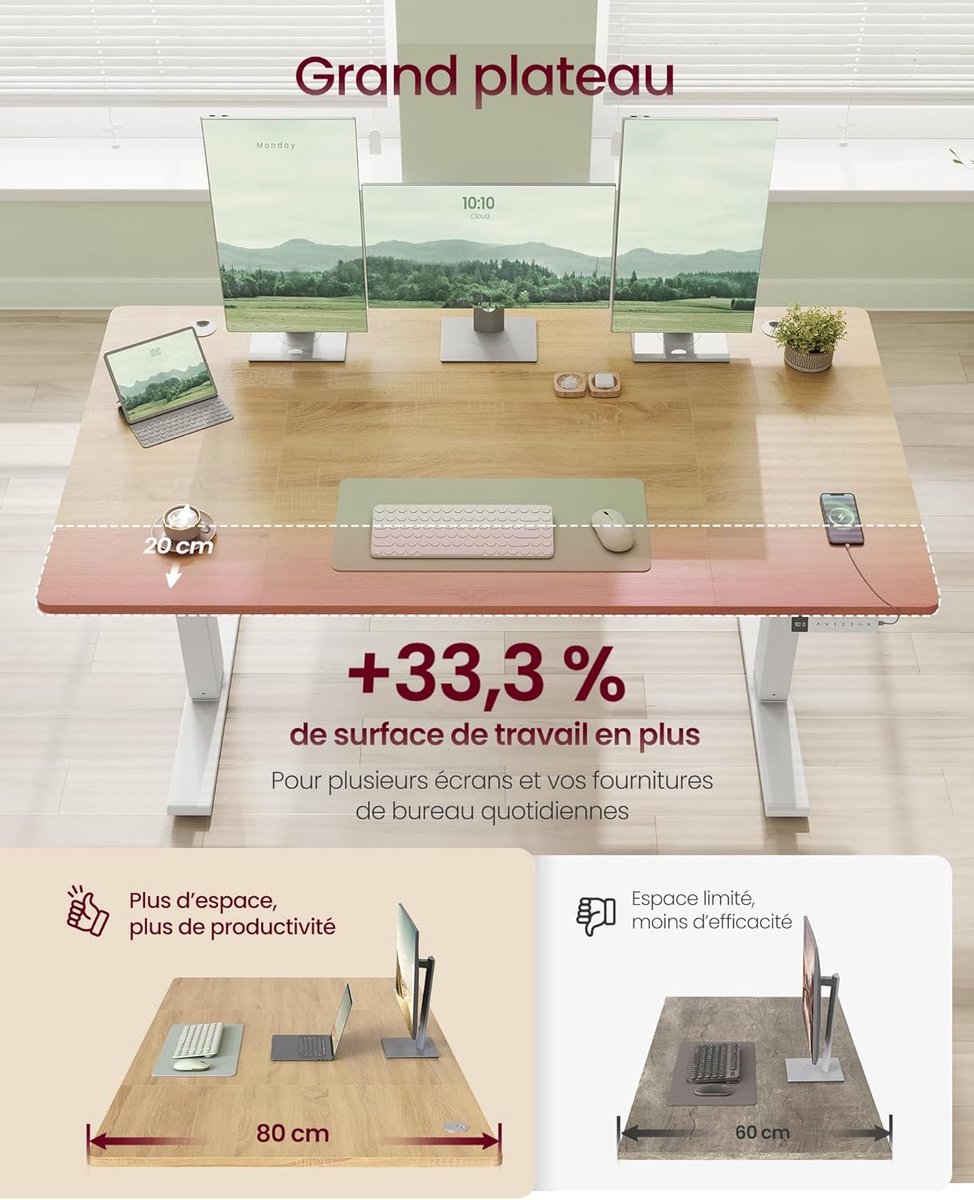 Zit sta bureau 140x80 cm - hoogte verstelbaar 72 t/m 120 cm - elektrisch - wit / bruin - LSD144Y02 - Afbeelding 3