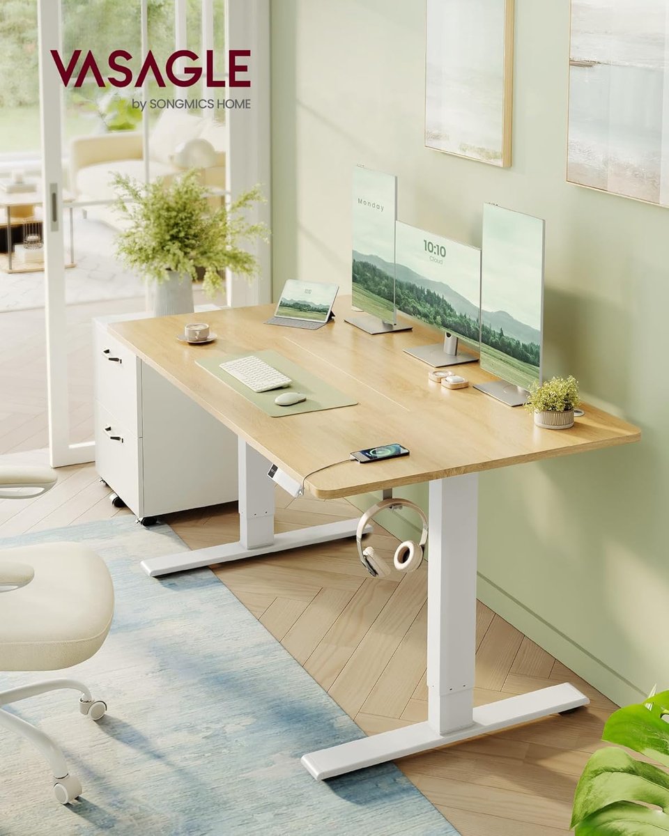 Zit sta bureau 140x80 cm - hoogte verstelbaar 72 t/m 120 cm - elektrisch - wit / bruin - LSD144Y02 - Afbeelding 4