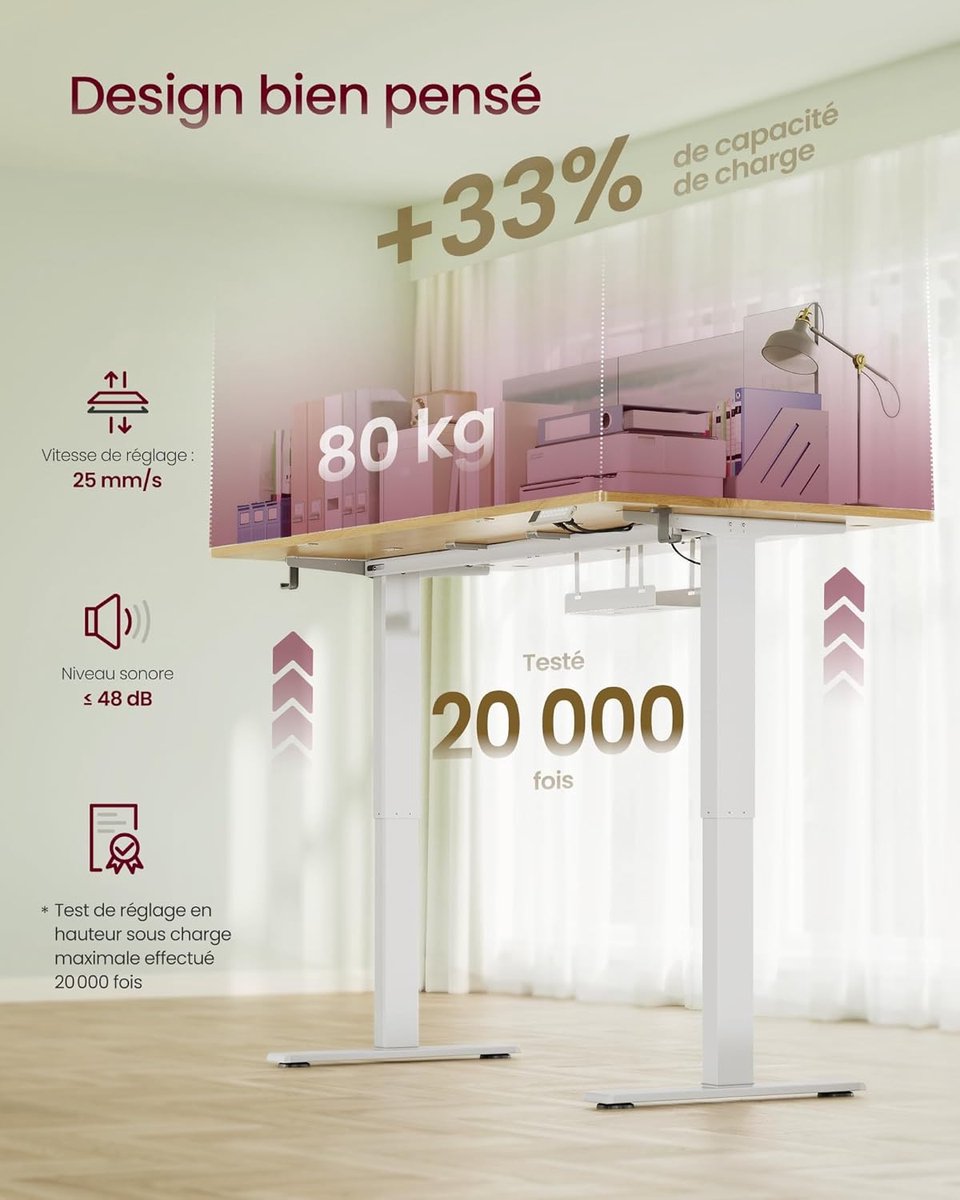 Zit sta bureau 140x80 cm - hoogte verstelbaar 72 t/m 120 cm - elektrisch - wit / bruin - LSD144Y02 - Afbeelding 7