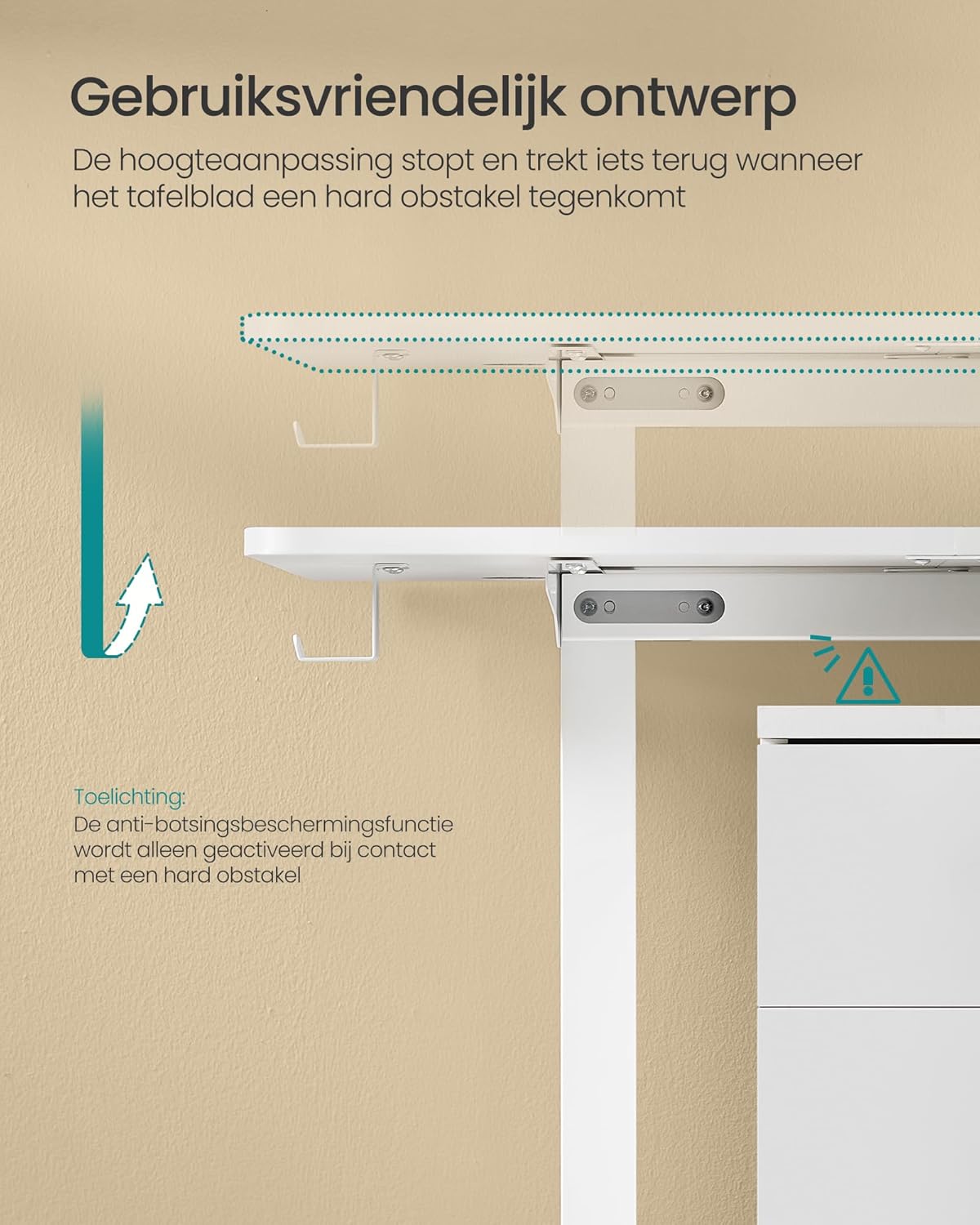 Zit sta bureau 160x70 cm - hoogte verstelbaar 72 t/m 120 cm - elektrisch - wit - LSD136WZ04 - Afbeelding 6