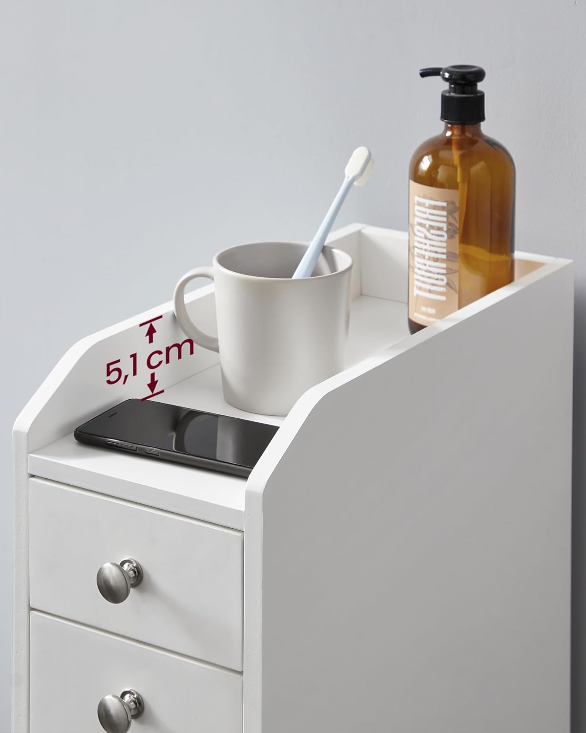 Badkamerkast – keukenkast - smalle kast met laden – staande opbergruimte – wit - BBC847P31 - Afbeelding 6