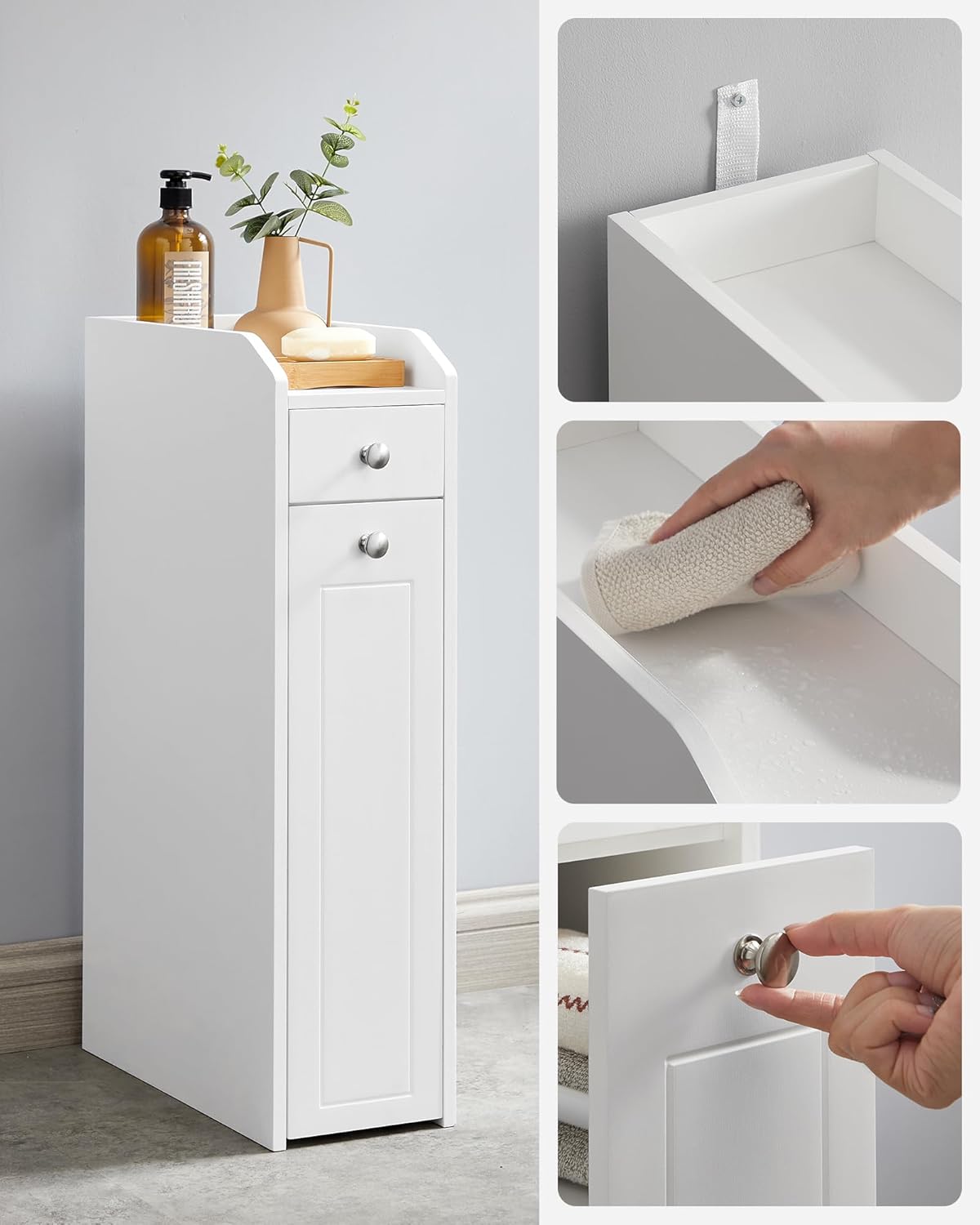 Badkamerkast – keukenkast - smalle kast met laden – staande opbergruimte – wit - BBC847P31 - Afbeelding 7