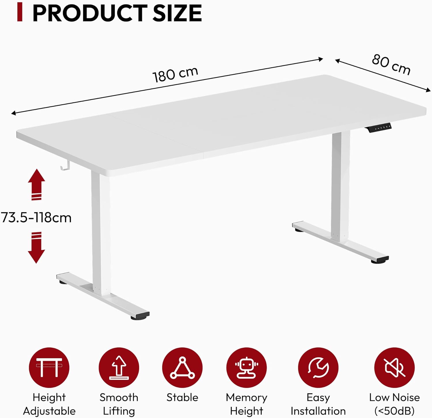 Elektrisch onderstel zit sta bureau - hoogte verstelbaar 73.5 t/m 118 cm - - max 180x80 blaf - memory functie - wit - metaal - Afbeelding 7