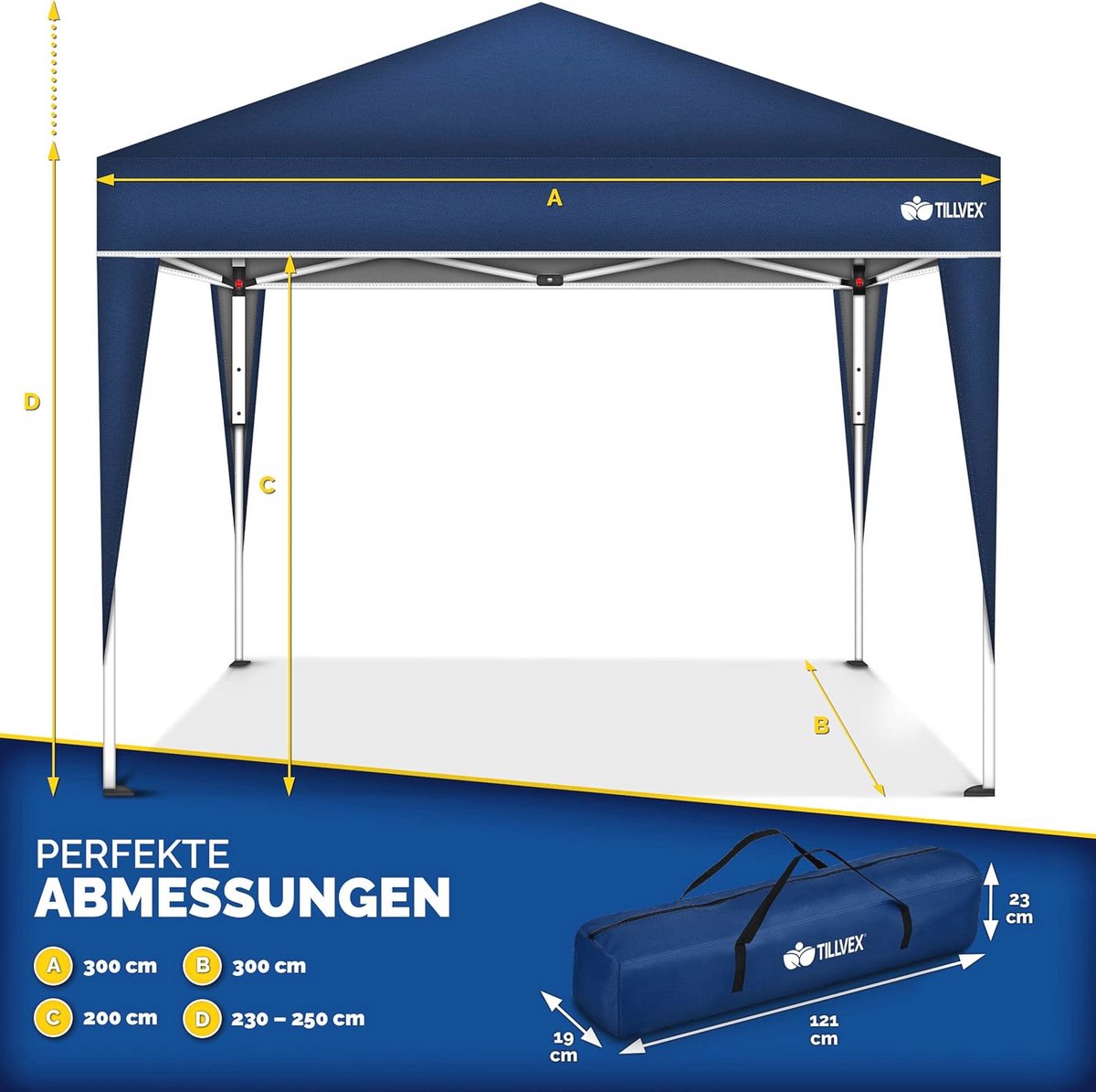 Waterdichte partytent - popup - opvouwbaar - hoogte verstelbaar - tuintent met UV-bescherming 50+ - met draagtas - blauw - Afbeelding 2