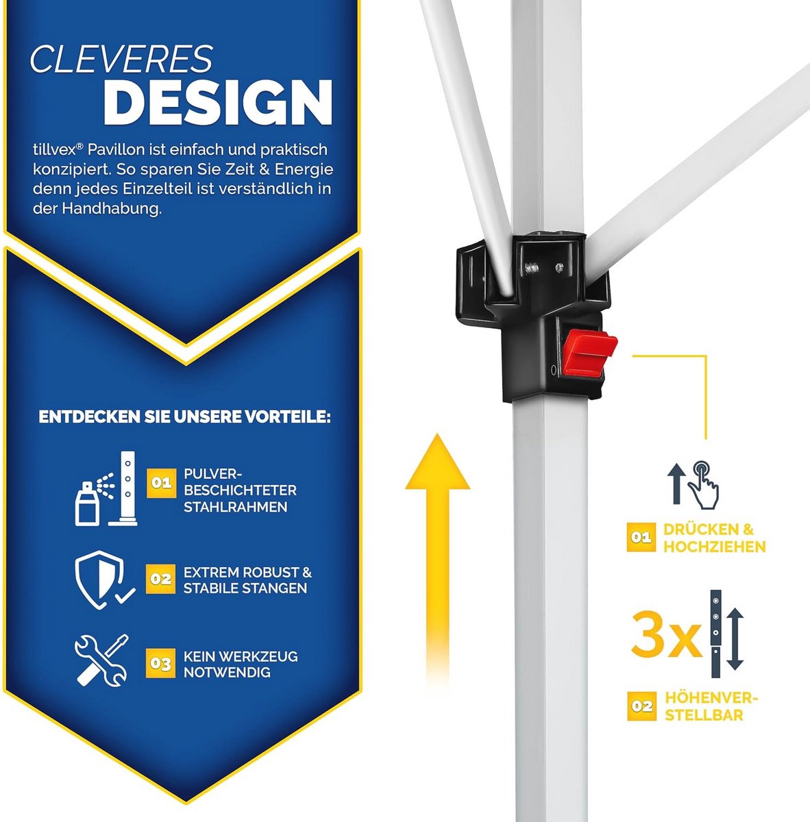 Waterdichte partytent - popup - opvouwbaar - hoogte verstelbaar - tuintent met UV-bescherming 50+ - met draagtas - blauw - Afbeelding 3