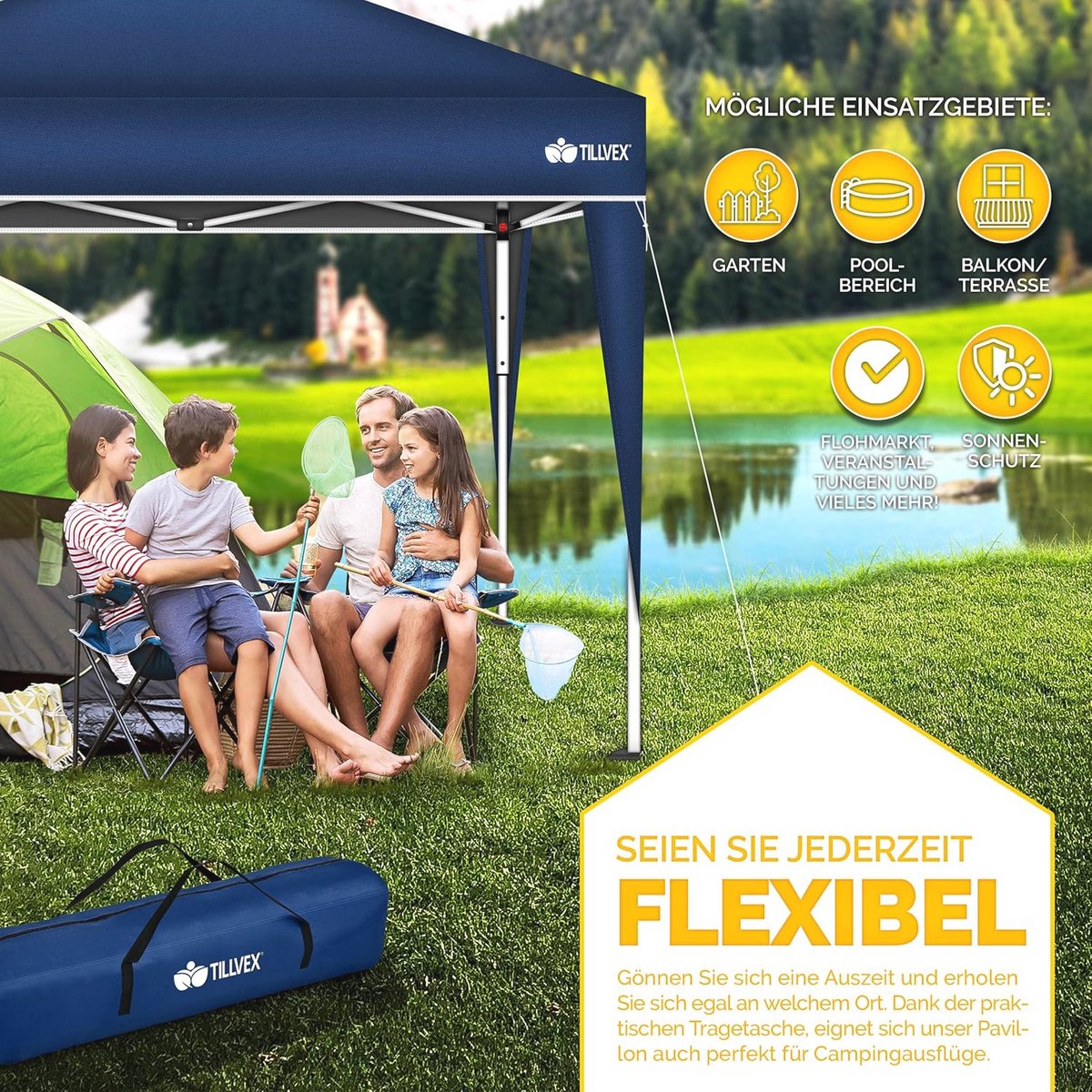 Waterdichte partytent - popup - opvouwbaar - hoogte verstelbaar - tuintent met UV-bescherming 50+ - met draagtas - blauw - Afbeelding 8