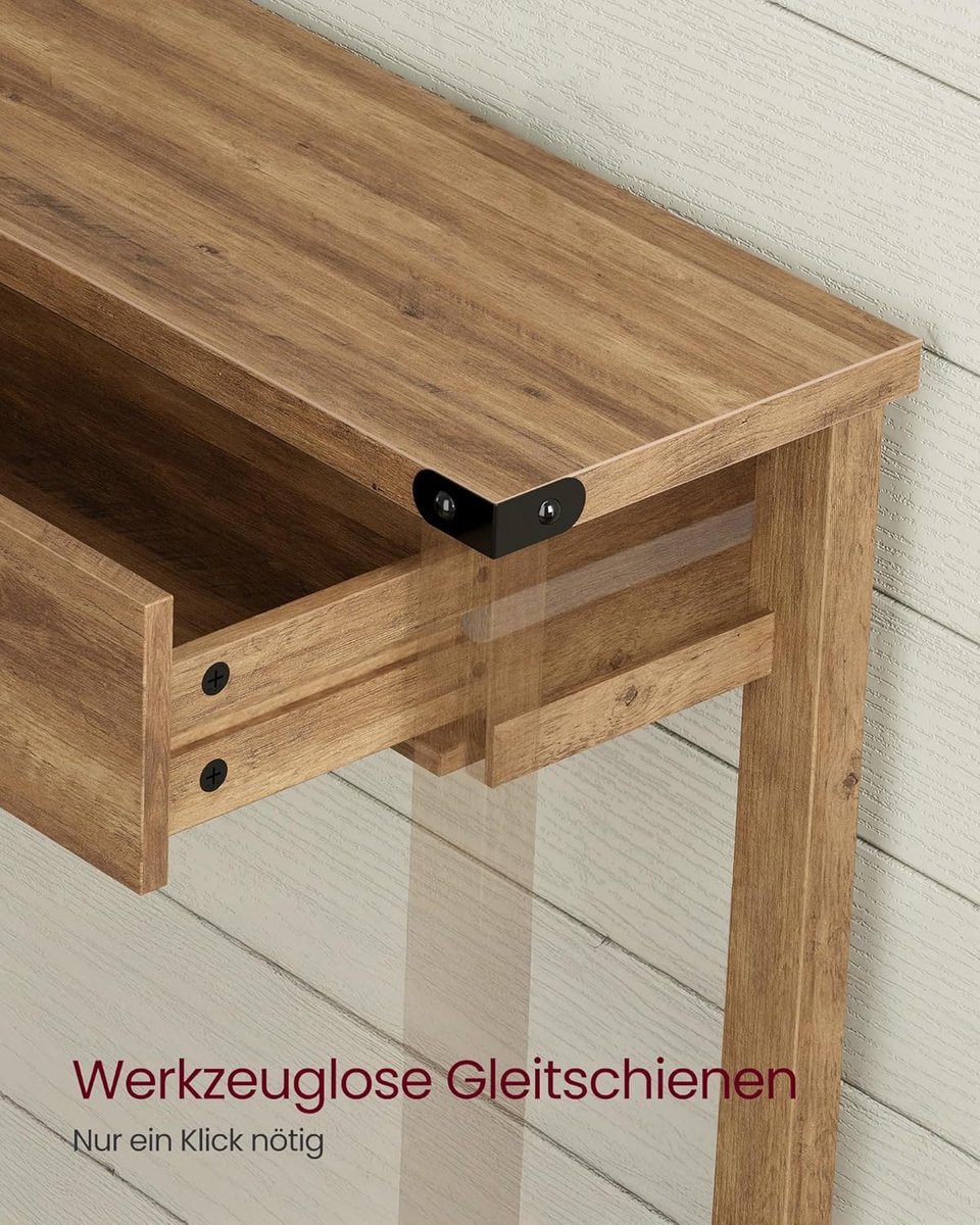 Consoletafel - dressoir - haltafel - ssmlle banktafel - bruin - 3 laden en één plank - landelijke stijl - LNT142KB01 - Afbeelding 2