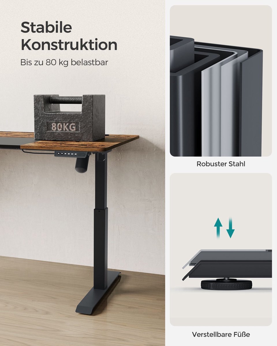 Zit sta bureau 160x70 cm - hoogte verstelbaar 72 t/m 120 cm - elektrisch - bruin - LSD026KD01 - Afbeelding 2