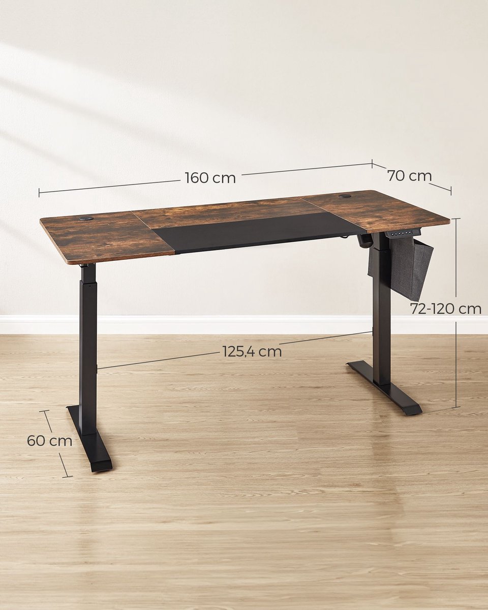 Zit sta bureau 160x70 cm - hoogte verstelbaar 72 t/m 120 cm - elektrisch - bruin - LSD026KD01 - Afbeelding 3