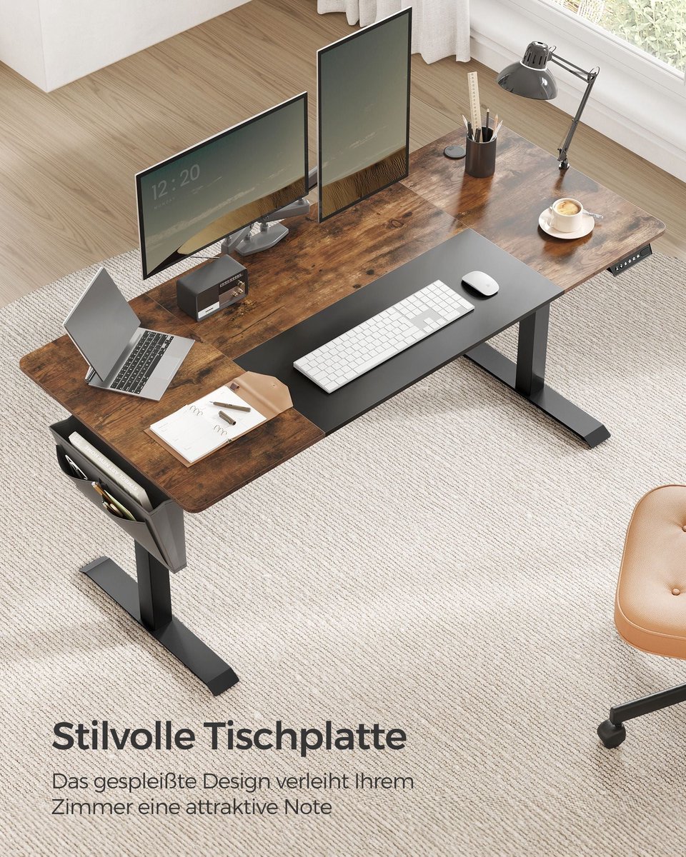 Zit sta bureau 160x70 cm - hoogte verstelbaar 72 t/m 120 cm - elektrisch - bruin - LSD026KD01 - Afbeelding 4