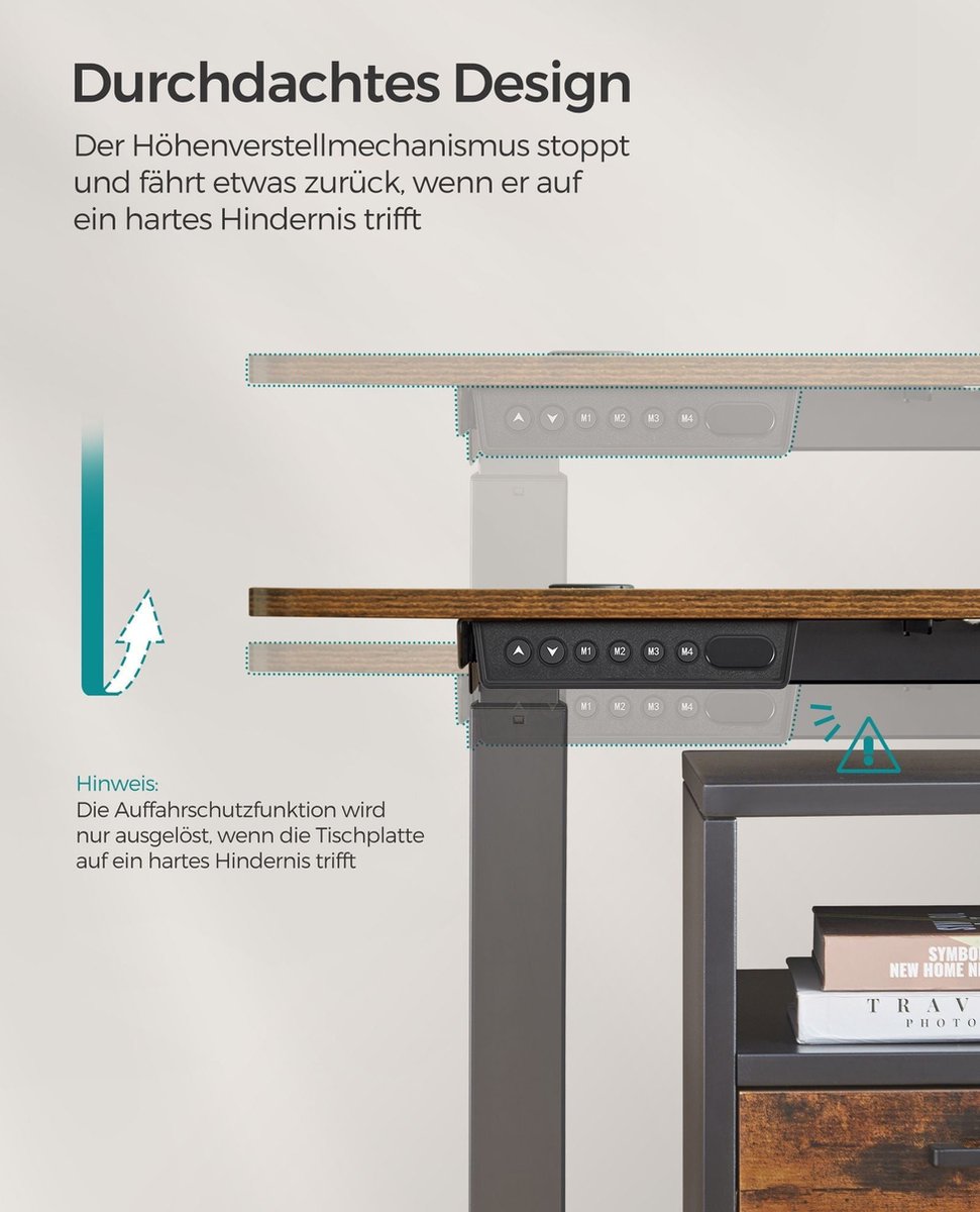 Zit sta bureau 160x70 cm - hoogte verstelbaar 72 t/m 120 cm - elektrisch - bruin - LSD026KD01 - Afbeelding 5