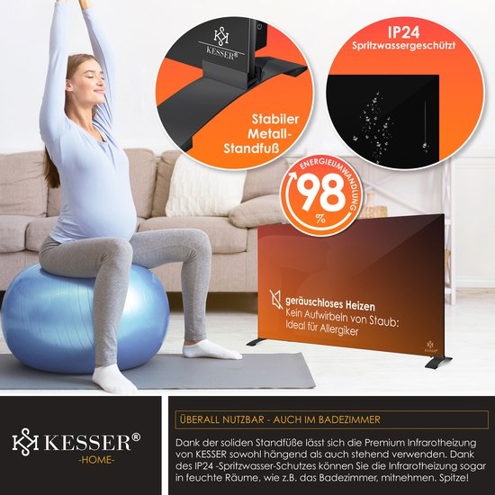 Elektrische Kachel 520 watt - infrarood verwarmingspaneel - 2-in-1 Staande en Muurmontage - Verwarming met Thermostat - met afstandsbediening en APP-bediening - zwart - Afbeelding 7