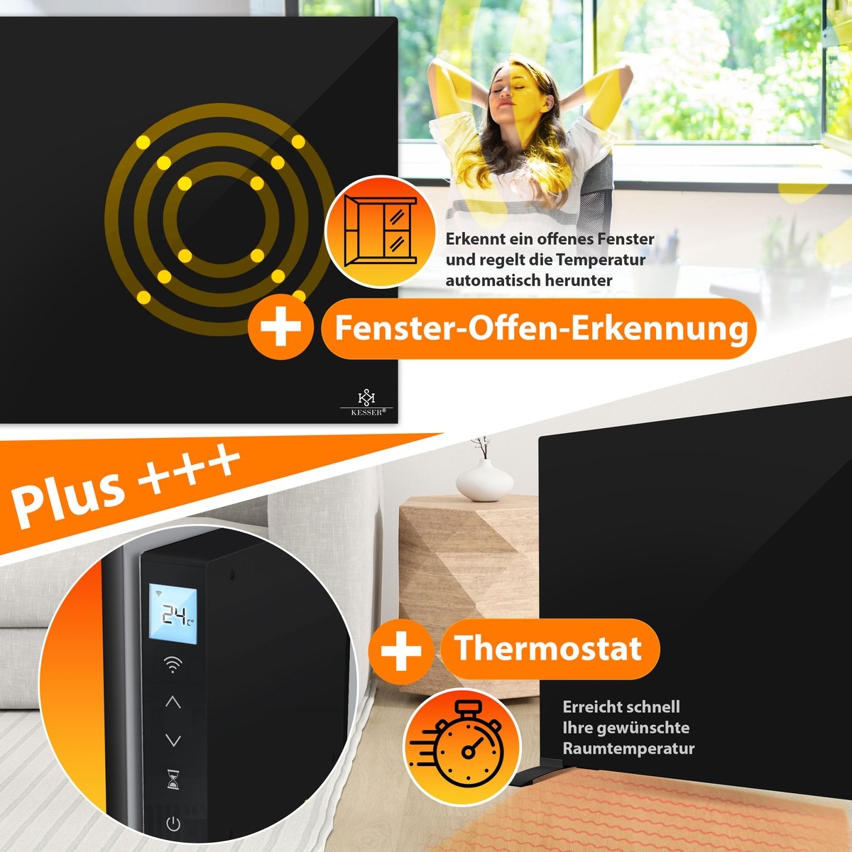 Elektrische Kachel 520 watt - infrarood verwarmingspaneel - 2-in-1 Staande en Muurmontage - Verwarming met Thermostat - met afstandsbediening en APP-bediening - zwart - Afbeelding 9
