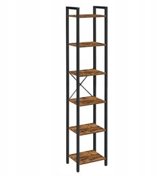 VASAGLE - Boekenkast - staande kast - hoogte 187 cm - DVD en CD plank - met 6 niveaus - 40 x 30 x 187 cm - Vintage Bruin-Zwart - LLS1011B01