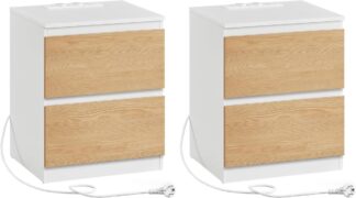 2x Nachtkastje met stekkerdoos -Set van 2 - 2 laden - 2 AC-Stopcontacten - 2 USB-A-aansluitingen - Modern - hout/wit - let821yy02
