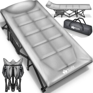 Campingbed / veldbed XXL - inklapbaar - lengte 210 cm - met draagtas - max 280 kg - karperligstoel voor buiten en binnen - grijs