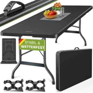 Tuintafel - 220x70 cm - inklapbaar - kunststof - met draaggreep - klaptafel voor tuin, terras en balkon, campingtafel - voor 10 personen - zwart