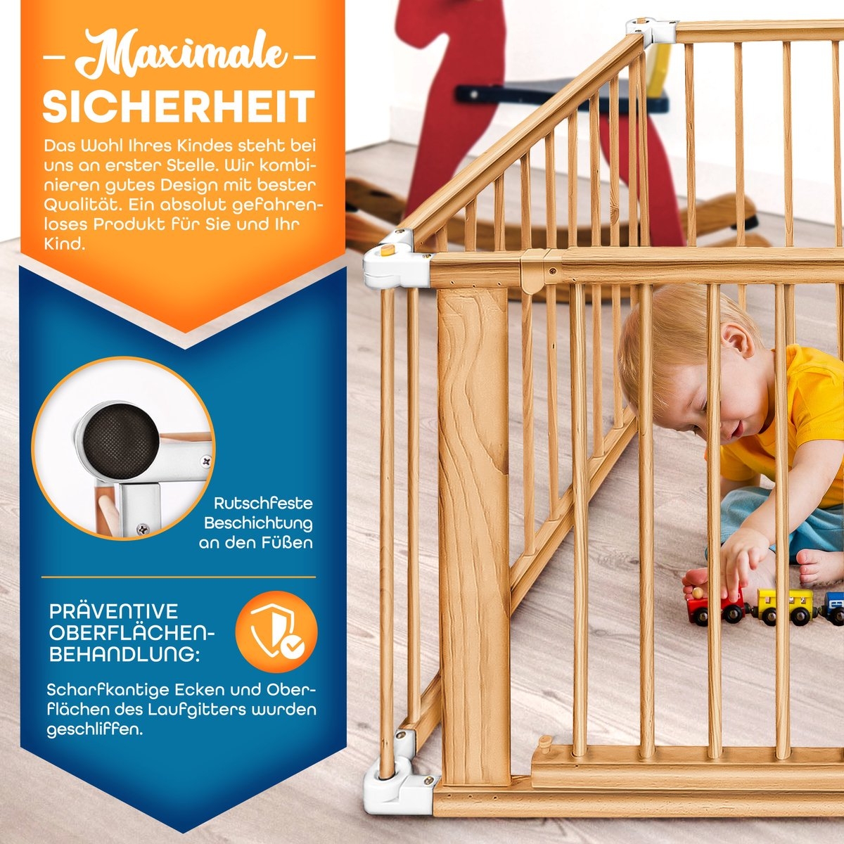 Grondbox - babybox - vormbaar - 7,2 meter veiligheidshek XXL - incl. deur - 8 elementen - houtkleurig - Afbeelding 2