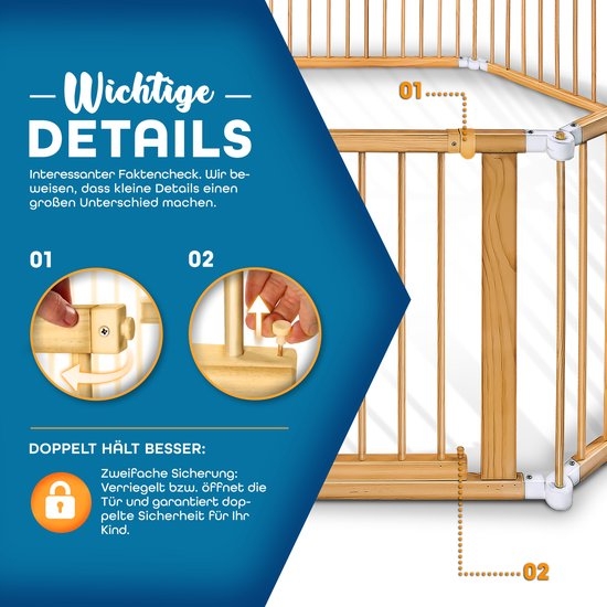 Grondbox - babybox - vormbaar - 7,2 meter veiligheidshek XXL - incl. deur - 8 elementen - houtkleurig - Afbeelding 4