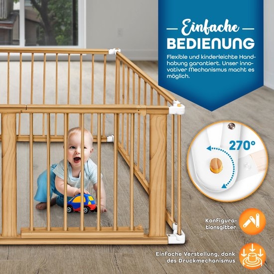 Grondbox - babybox - vormbaar - 7,2 meter veiligheidshek XXL - incl. deur - 8 elementen - houtkleurig - Afbeelding 6
