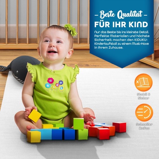 Grondbox - babybox - vormbaar - 7,2 meter veiligheidshek XXL - incl. deur - 8 elementen - houtkleurig - Afbeelding 7